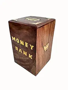 natureCRAFTS Handicrafted Wooden Money Bank, Piggy Bank, Gifts for Kids, Girls, Boys & Adults, Coin Saving Box, Storage Box Bank with Lock and Keys, Wooden Piggy Bank Safe Money Box Savings with Lock