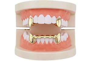 Sadiyamo Shiny Hip Hop Teeth Grillz Caps Iced Out CZ Top and Bottom Vampire Fangs Grillz for Men and Women