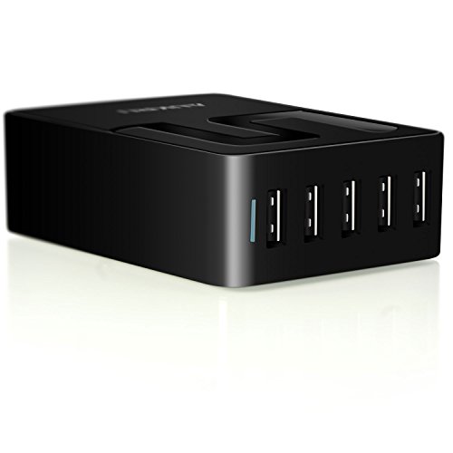 Aukru 40W 5V 8A 5-Port USB Ladegerät multi-Port USB Ladeadapter mit Kabel Netzkabel für Apple iPhone 6 / 6 Plus, iPad Air 2 / mini 3, iPad, Samsung Galaxy S6 / S6 Edge, Nexus, HTC, Nokia, Motorola & Android Smartphones, Tablets und andere USB-ladende Geräte (Schwarz) - 4
