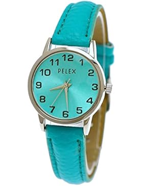Elegante Kleine Pelex London Damen-Uhr Analog Quarz Armband-Uhr Klassisches Design Hell-Blau Türkis
