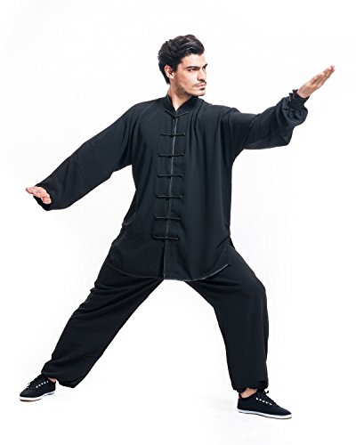 ICNBUYS Hombres de Kung Fu Tai Chi Uniform algodón Seda, Hombre, Negro