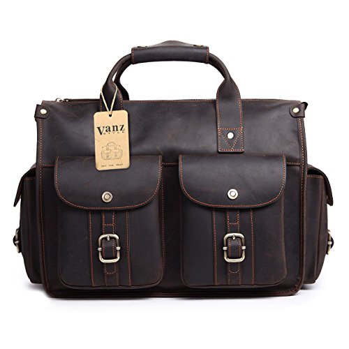 EverVanz Tote Handgemachte Vintage Leder Aktentasche ohne Klappe für 15 Zoll Laptop Tasche Schultertasche Handtasche