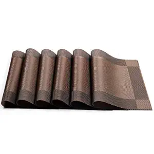 Ramkuwar PVC Place Mats, Heat Insulation PVC Placemats Stain Kitchen Tool Tableware Pad Place Mat Decorative Vinyl Placemats for Dining Table (4 Piece Set) Brown