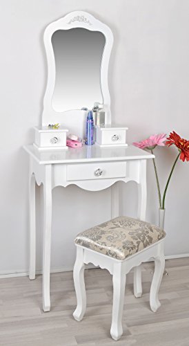 Dressing table / make-up table in white – with mirror and stool