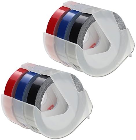3D Plastic Embossing Labels Compatible with Dymo Embossing Label Machine,White on Black/Red/Blue, 3/8 x 9.8', 2 Rolls Each Color, 6 Pcs by Itari