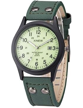 Jamicy® Vintage Classic Herren wasserdicht Datum Leder Armband Sport Quarzuhr Armee weiß