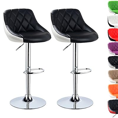 WOLTU BH30sz-2 Design 2 couleurs Tabouret de bar lot de 2 avec siège bien rembourré,tabourets en cuir artificiel réglable,Noir Blanc