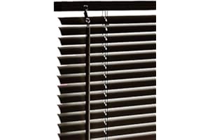 FUNKY GADGETS PVC & Wood Wooden Grain Effect Window Venetian Blind Blinds Easy Fit Curtains Trimmable Fittings Windows Treatment Privacy Shutters Twist Open Close (Black-PVC, 75x150)