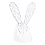 Lace Veil Bunny Rabbit Ears Halloween Dress Up Headband Sexy Rabbit Ears Lace Mask Veil Headband Supply for Nightclubs Masquerade Halloween Christmas (White)