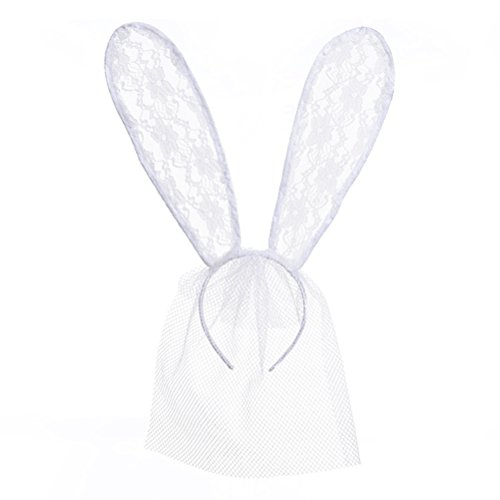 Lace Veil Bunny Rabbit Ears Halloween Dress Up Headband Sexy Rabbit Ears Lace Mask Veil Headband Supply for Nightclubs Masquerade Halloween Christmas (White)