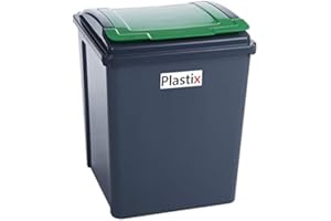 Plastix 50 Litre 50L Plastic Recycle Recycling Bin with Flap Lid Kitchen Garden Waste Rubbbish Bins Dustbin (Green)