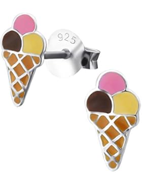 Laimons Kids Kinder-Ohrstecker Kinderschmuck Eis-Tüte pink, gelb dunkel-braun, hell-braun Sterling Silber 925