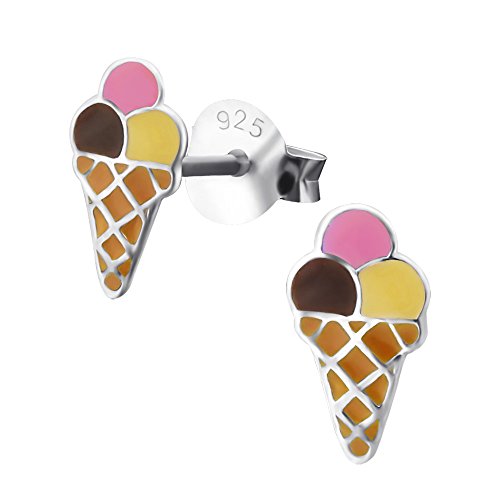 Laimons Mädchen Kids Kinder-Ohrstecker Ohrringe Kinderschmuck Eis Eistüte Waffeleis rosa gelb braun aus Sterling Silber 925
