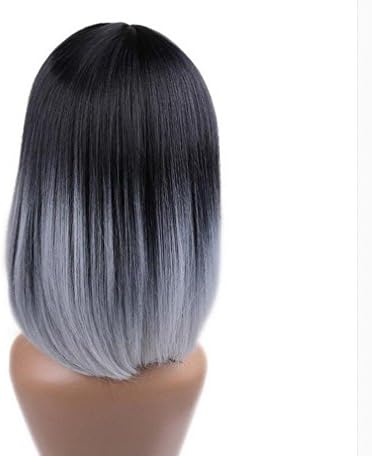 HappyBeauty Women's Short Straight Bob Wig Black to Grey Heat Resistant Wigs Party Cosplay Wigs Natural as Real Hair