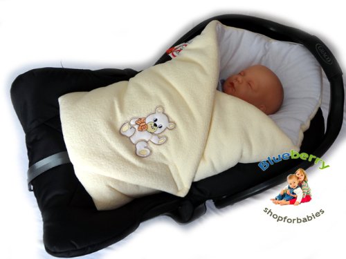 Newborn Cosy Fleece Swaddle Wrap Blanket for CAR SEAT Sleeping Bag birthday GIFT (Cream White)