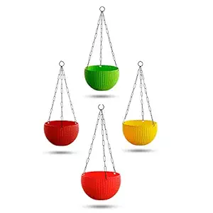 Kalfo Euro Hanging Pot Woolen Design Hanging Basket Planter Pot for Indoor and Outdoor Plants with Iron Chain ( Size- 8 Inch, Multicolour, Pack of 4)