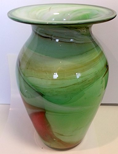Vase Bodenvase farbige Glasvase grün weiss braun marmorierte dekorative Kristallglas Blumenvase mit grosser Öffnung mundgeblasen Höhe 24 cm Oberstdorfer Glashütte - 5
