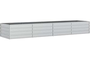 vidaXL Arriate Jardinera Macetero Cesta Pared Alambre Maceta Flores Plantas Jardín Patio Terraza Estable de Acero Galvanizado Plateado 320x80x45 cm