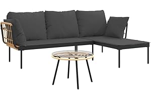 ‎VIDAXL vidaXL Garden Lounge Set 3-Piece Garden Furniture Set with Dark Grey Cushions, Seating Set for Garden Patio, Lounge Furniture Sofa L-Shape, Poly Rattan