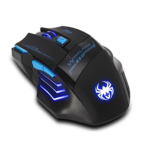 Zelotes Rat  n inal  mbrico profesional de 2 4 GHz  7 botones 2400 dpi LED azul rat  n   ptico para juegos rat  n para port  til  PC  Mac  ordenador port  til  negro 