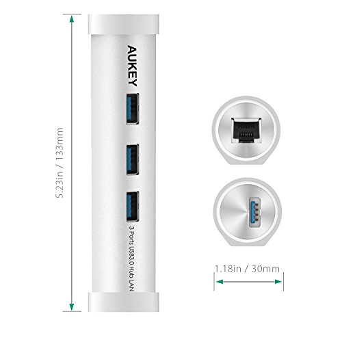 AUKEY USB C Hub Ethernet auf USB 3.0 * 3 Port mit 1 * Ethernet Anschluss Aluminum Netzwerkadapter für Geräte mit Tpy C Buchse wie New Macbook, Macbook Pro 2016, Google ChromeBook Pixel 2015 usw. - 3