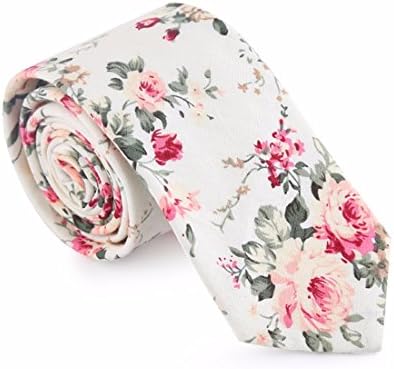 HXCMAN 6cm white beige rose flower floral skinny necktie classic design men cotton tie party casual business banquet wedding groom in gift box