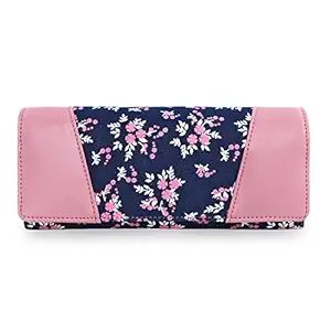 WROOTED Pink Clutch Flower Print PU Leather Wallet for Women-Multi Credit Card Slots,Mobile case Coin Purse for Ladies & Girls