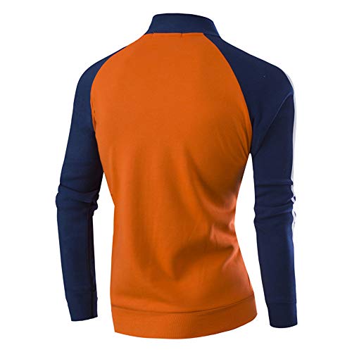 MRULIC Herren Kurzmantel Sweatshirt Herbst Winter Strickjacke Zipper Lange ÄRmel Jumper Jacket Coat Rundhals Sweatjacke Fitness Sportbekleidung(Orange,EU-46/CN-XXL)