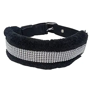 SK Leather Young Dog Soft Fancy Collar Black Fur, Medium Size
