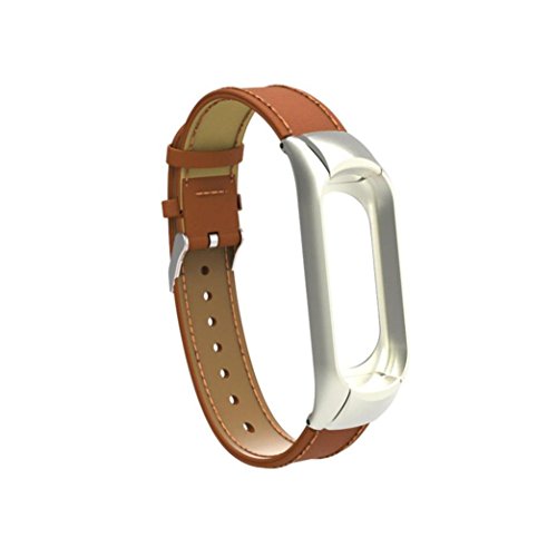 ??Amlaiworld Correas de Reloj compatibles con xiaomi mi Band 3 Correa, Pulsera de Repuesto de Cuero Correa y Protector de Caja de Metal (marrón, Correas de Reloj compatibles con Xiaomi Mi Band 3)