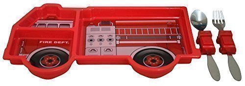 Kinder-Teller mit Besteck 28 x 14 cm - Feuerwehrauto Feuerwehr - (70521) …