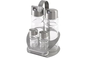 Monix Sabor - Menage, dispenser olio e aceto con sale e pepe shaker, acciaio inossidabile e vetro, 4 parti