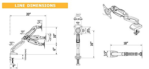Tischhalter F80 Für Monitor, Bildschirm, Monitorständer, Aarme für Monitor 17″-27″ Hoehe Stellbar, 360° drehbar, schwankbar, mit Gasdruckfedergelenk - 5
