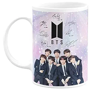 TrendoPrint BTS Printed Ceramic Tea, Milk and Coffee Mug/Cup (White, 11 oz, 350ml) Return Gifts for Girls, Kids, Boys & Loving Ones_(BTSMG-01)