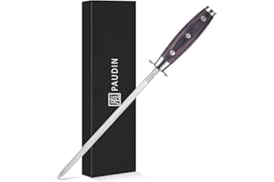 PAUDIN 10 Inch Honing Steel, Knife Sharpener, Professional Carbon Steel Knife Sharpener Rod for Kitchen Knives