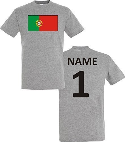 Uni T-Shirt Portugal Ländershirt mit Wunschnamen und Nummer, Farbe sportsgrey, Größe S