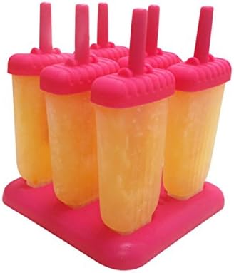 DINHAND Popsicle Molds Ice Pop Maker Reusable High Quality 6 Pieces with Tray and Dripguard(Pink)
