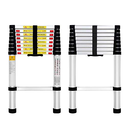 Todeco - Escalera Telescópica, Escalera Plegable - Carga máxima: 150 kg - Estándar/Certificación: EN131 - 2,6 Metro(s), Bolsa de transporte GRATIS, EN 131 - Todeco