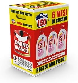 Omino Bianco - Detersivo Lavatrice Liquido, 150 Lavaggi, Rispetta Colori e Tessuti, Fresco Profumo di Ninfea Rosa, 2000 ml x 3 Confezioni