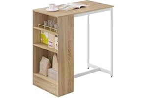 ‎WOLTU Woltu Stół barowy, wysoki stół, konsola stojąca, stół kuchenny, metalowa rama, duży blat, 3 półki do przechowywania, 91 x 49 x 91 cm, jasny dąb i biały, BT43hei