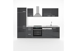 Vicco Mueble de Cocina Optima, Antracita Brillo Intenso/Blanco, 270 cm sin encimera