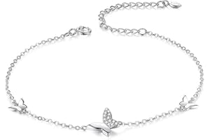 Belons Damen Armband 925 Sterling Silber Zirkonia Schmetterling Charm Armband Mädchen Armkette Armkettchen Kinder Fußkettchen, Silber/Gold (Silber)