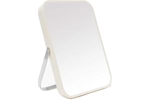 YEAKE Schminkspiegel für den Schreibtisch, 20,3 cm, tragbarer, faltbarer Spiegel mit Metallständer, um 90 ° drehbar, zum Aufhängen von Make-Up-Spiegel, Badezimmer für Dusche, Rasur (weiß)