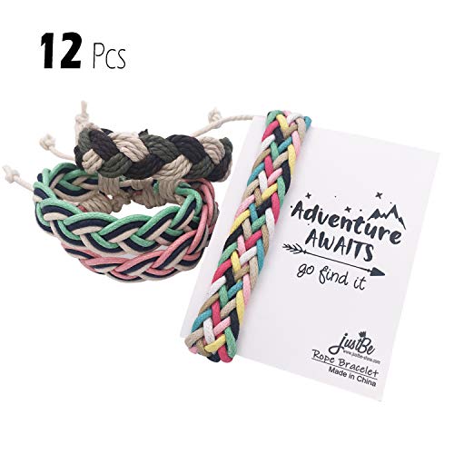 justBe Paquete de 12 Pulseras Amistad Trenzadas a Mano Acampadas Recuerdos Fiestas Regalos Niñas Niños Adolescentes | Envoltorio Individual