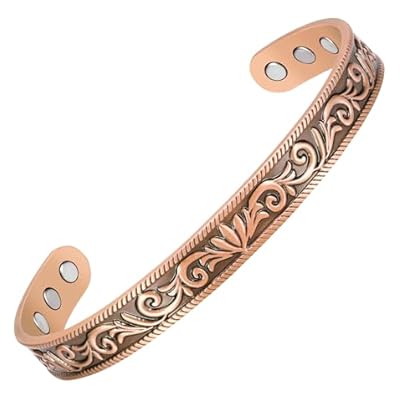 Jecanori Copper Magnetic Bracelets For Women,acanthus Pattern Solid Copper Brazaletes With 12pcs Ultra Strong Magnets, Adjustable Size Cuff Bangle With Jewelry Gift Box