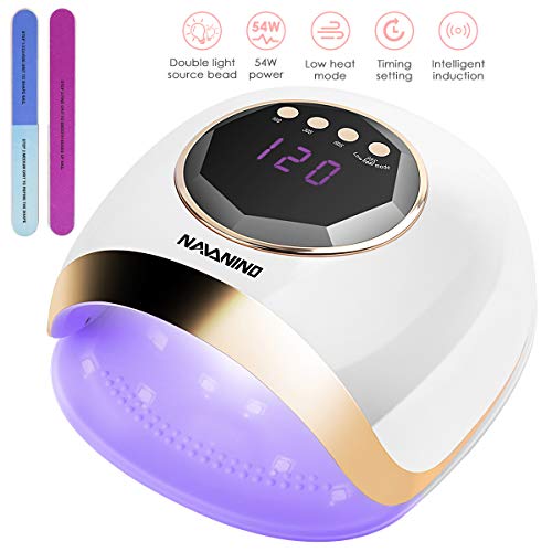 Lámpara Secador de Uñas, NAVANINO LED/UV Gel Esmalte de Uñas Curado Luz Máquina, 4 Modos con Sensor Automático y Pantalla LCD Para Manicura/Pedicure Nail Art en el Hogar y el Salón, 54W