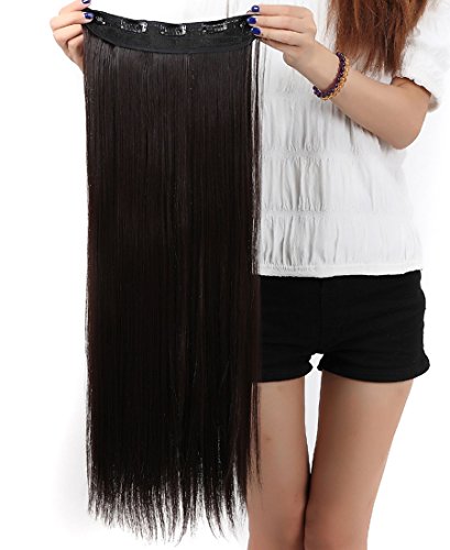 S-noilite Fashion 26 Inches (66cm) Half Full Head One Piece 5clips Clip in Hair Extensions Long Straight Extension(Dark Brown)