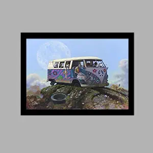 BIRDS MIND Synthetic Wood Wall Hanging Trippy Van Photo Frame Posters Bedroom Boys Room Living Room Home Decor L x H 13 Inches x 9.5 Inches