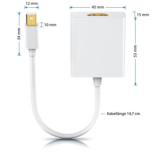 CSL – Full HD mini Displayport zu HDMI Adapterkabel inkl. Audio | miniDP Stecker zu HDMI Buchse | PC und Apple MAC, MacBook Pro, MacBook Air | vergoldete Kontakte | 3-fach geschirmt | 15cm | weiß (Hochglanz) - 2