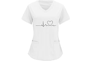 Sizoer Kasack Damen Pflege Valentinstag Herz Gedruckt Arbeitskleidung Pflege Kurzarm V-Ausschnitt Schwesternkittel Kasack Bunt Mit Taschen Berufsbekleidung Damen - Kasack - Tunika